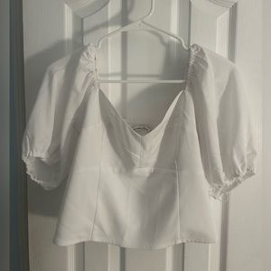White bell sleeve crop top